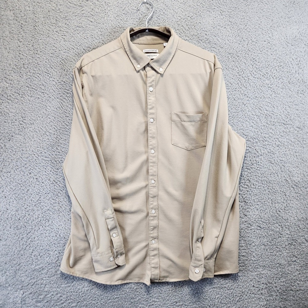 Kenneth Cole New York Shirt Mens XL Button Down Tan Stretch Casual Everyday Wear